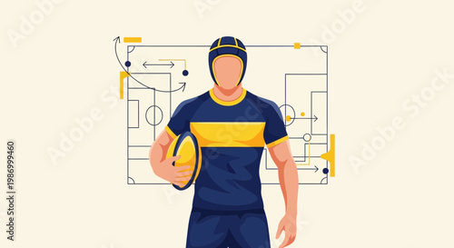 Rugby Strategist Conceptual Illustration With Game Plan Tactics And Player