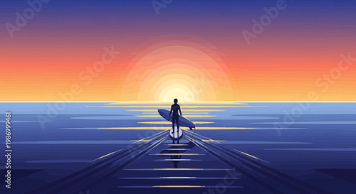Serene Sunrise Paddleboard Journey Amidst Ocean's Calm Embrace