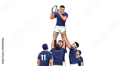Rugby Team Lifts Player For Catch In Lineout Play Illustration