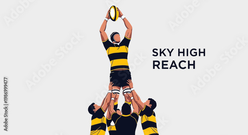 Rugby Team Lifts Player To Catch Ball High In The Air Sports Competition