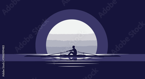 Serene Sunrise Silhouette Rowboat Journey Over Calm Water