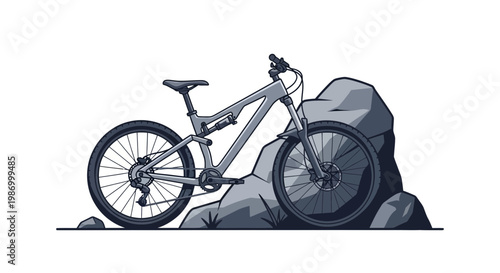 Rugged Mountain Bicycle Resting Against Craggy Rocks