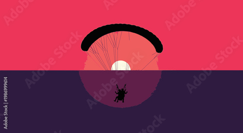 Serene Sunset Paragliding Adventure In Stylized Vivid Colors