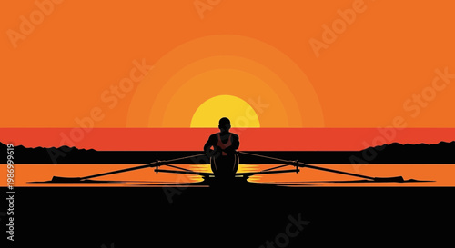 Serene Sunset Rowboat Silhouette On Water Sporting Activity