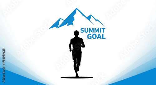 Runner Ascending Towards Mountain Summit Goal