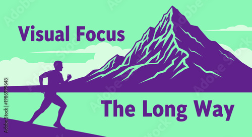 Runner Ascends Mountain Path Pursuing Distant Summit Goal