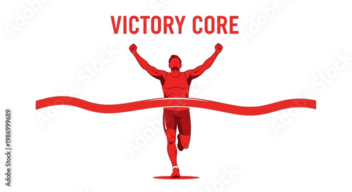 Runner Breaks Through Finish Line Celebrating Victory With Raised Arms