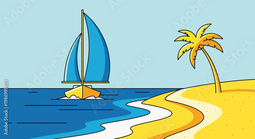 Serene Tropical Sailboat Adventure On Sunny Beach Paradise