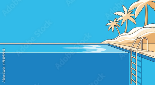 Serene Tropical Poolside Oasis With Palm Trees And Clear Blue Water