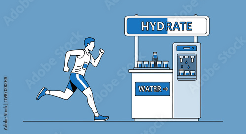 Runner Reaching Hydration Station For Water Break