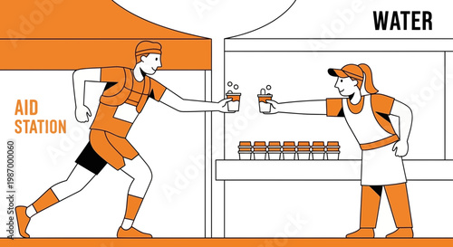 Runner Receives Hydration At Sporting Event Aid Station