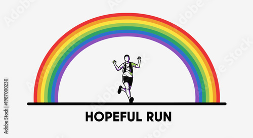 Runner Under Rainbow Arch Symbolizing Hope And Achievement