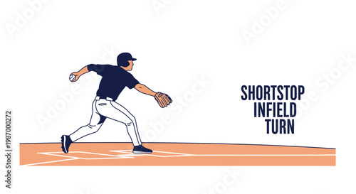 Shortstop Baseball Player Executing Infield Turn Drill Action