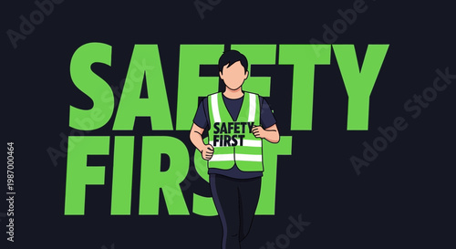 Safety First Concept With Worker Wearing High Visibility Vest