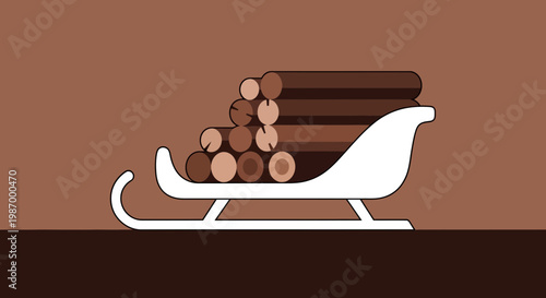 Rustic Wooden Sleigh Loaded With Timber For Cozy Winter