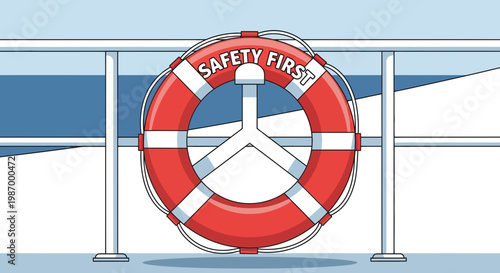 Safety First Lifebuoy Secured on Ship Deck Amidst Blue Waters