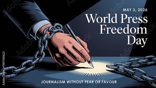 A conceptual illustration for world press freedom day highlighting the struggle of journalists.