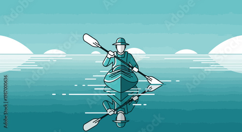 Serene Kayaker Gliding Across Calm Waters At Sunrise