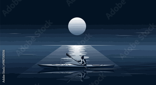 Serene Midnight Kayak Adventure Under the Luminescent Full Moon Glow