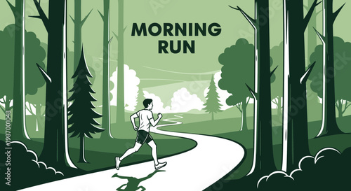 Serene Morning Forest Jogger Captures The Essence Of Outdoor Activity