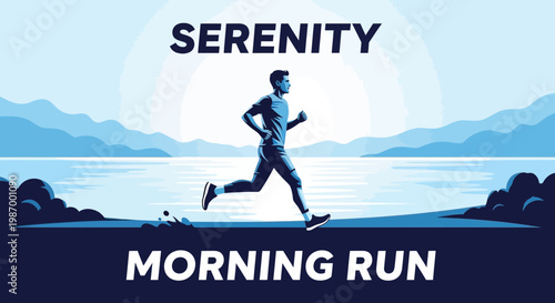 Serene Morning Jogger By The Water With Mountains In Background
