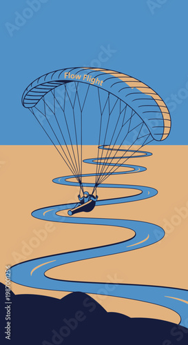 Serene Paraglider Navigates Winding River Below Open Sky