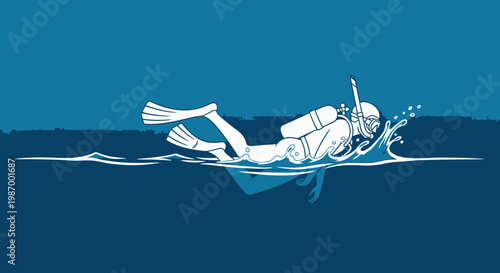 Silhouette of a Diver Emerging From Deep Blue Water