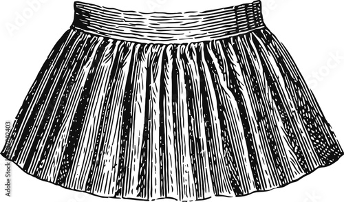 Pleated skirt vintage illustration classic women's fashion garment with folds and waistband