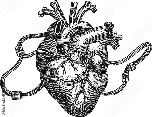 anatomical human heart illustration wrapped with measuring tape symbolizing health, fitness, and cardiovascular care
