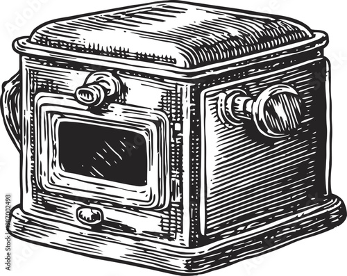 Antique coffee grinder vintage hand crank mill with wooden body and metal grinder details classic kitchen tool illustration