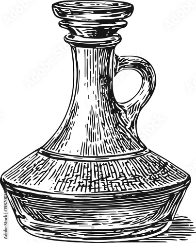 Classic vintage glass decanter with stopper and handle, elegant bottle for liquids
