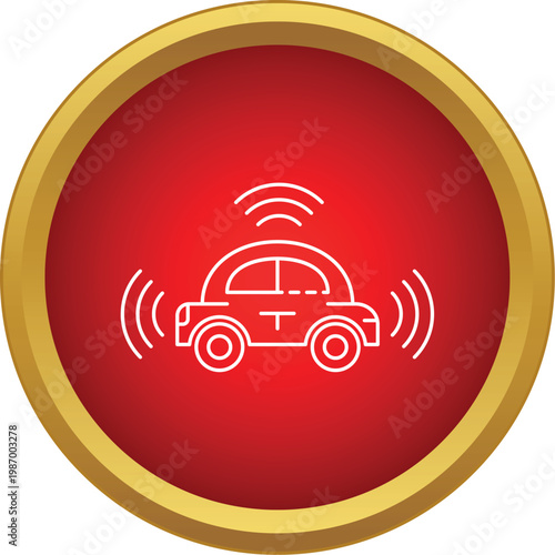 Self driving autonomous smart car icon displaying radar waves in a flat style