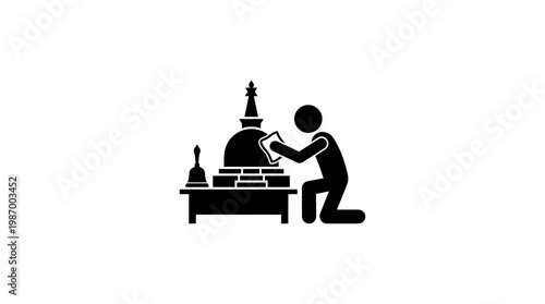 Silhouette Of Person Offering Prayers At Buddhist Shrine