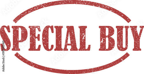 Red special buy stamp with distressed grunge texture and oval border frame