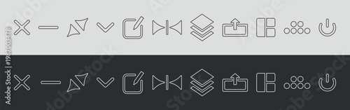 Window Control Outline Icons Set Close Minimize Fullscreen Layout Menu Line UI Vector
