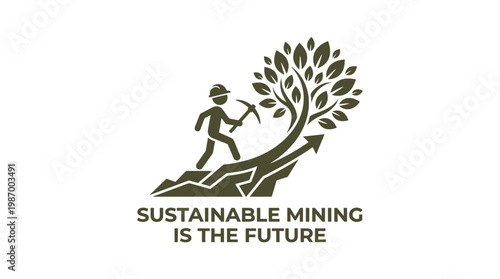 Sustainable Mining Icon with Miner Tree and Arrow