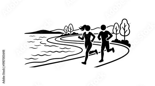 Couple Jogging Along Scenic Path