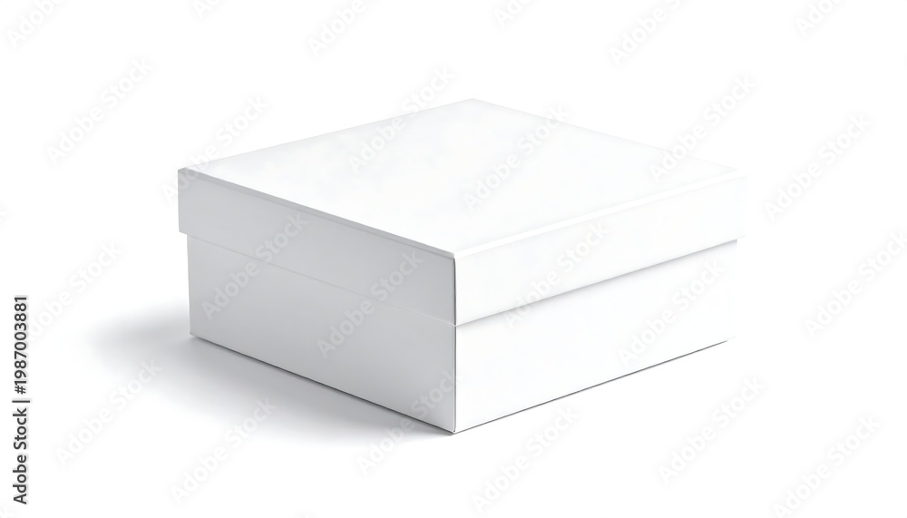 Naklejka premium A simple, closed rectangular container with a lid, set against a bright white backdrop. The container has clean lines and appears to be made of cardboard