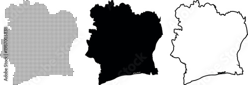 Cote d' Ivoire Map Set Dotted Silhouette Outline Vector Cote d'Ivoire island