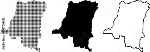 Democratic Republic of Congo map dot filled silhouette and outline on white Keywords: Democratic Republic of Congo
