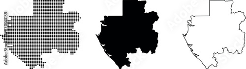 Gabon map outline dot fill solid silhouette and border on white background Keywords: Gabon, map, outline, dot, fill