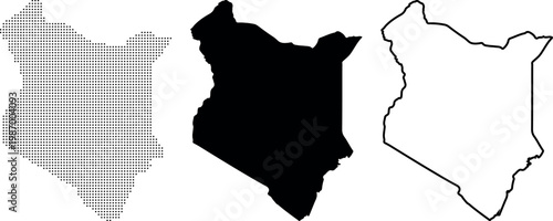 Kenya Map Set Dotted Silhouette Outline Vector island