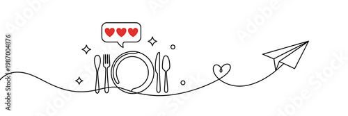 Conceptual minimalist line art representing positive restaurant review and dining experience