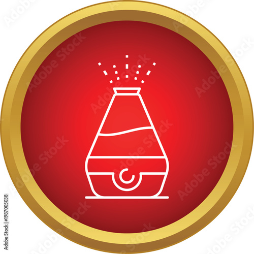 Humidifier appliance producing mist inside a red circle, regulating indoor air and wellness