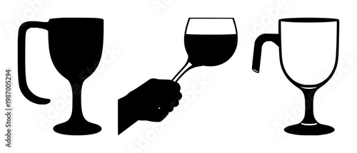 Handle icon set with solid black silhouette on white background featuring fragile, glass, porcelain with caution and care