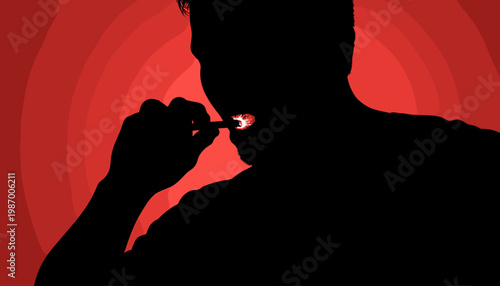 Silhouette of a man gesturing smoking cessation for World No Tobacco Day  