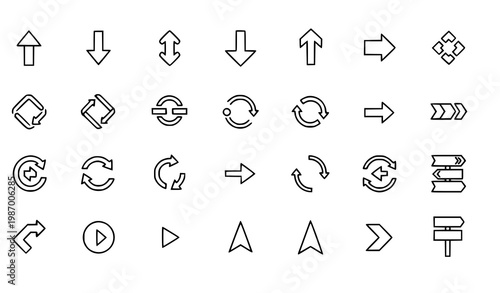 Arrows and Direction Outline Icon Set Editable Stroke Pixel Perfect Navigation Pointer and Arrow Symbols Vector