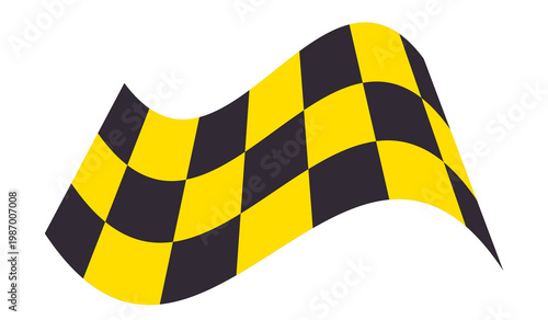 Waving yellow and black checkered racing flag isolated on transparent