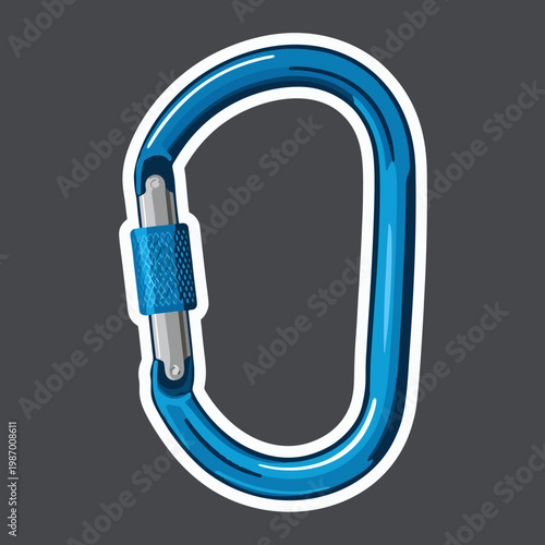 Blue Carabiner Climbing Hook Equipment Sticker Vector