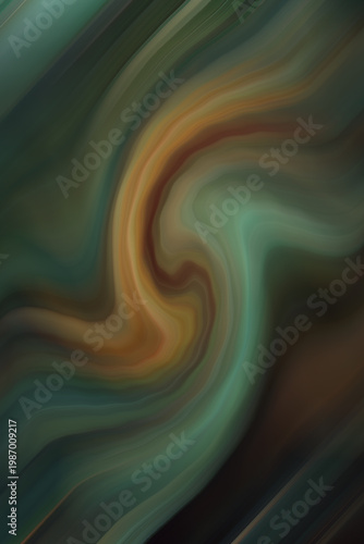 A trendy background with a gradient and flowing shapes for interior design and marble-style decor in emerald-brown tones